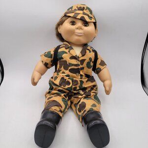 Wanna Be Cabbage Patch Doll 17" Boy Soldier Camo Outfit Boots Hat Backpack